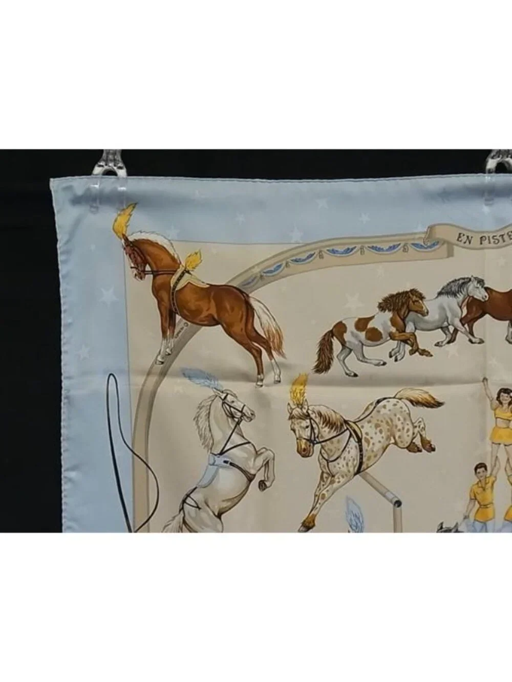 ★SOLD★ Hermes en Piste Carre 90 Silk Scarf Shawl Light Blue - Picture 3 of 6